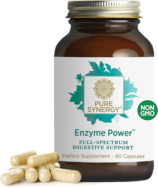 PURE SYNERGY Enzyme Power | Digestive Enzyme Supplement | Digestive Health Enzymes with Nattokinase, Bromelain, and Serrapeptase | for Digestive and Gut Health (90 Capsules)