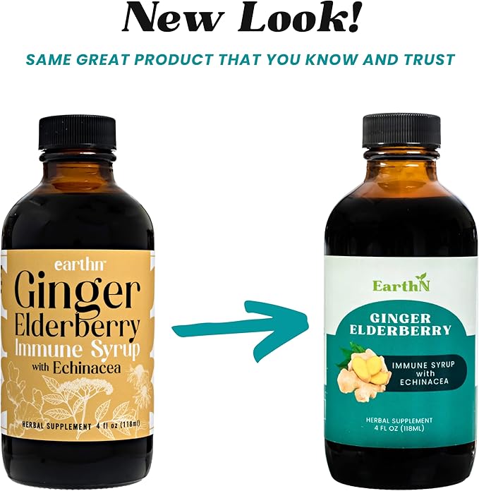 Ginger Elderberry Immune Defense Syrup with Echinacea, Vitamin C, Honey - Organic Super Premium Liquid - 100% Pure Ingredients - Natural Immunity Support Supplement (4 fl oz)