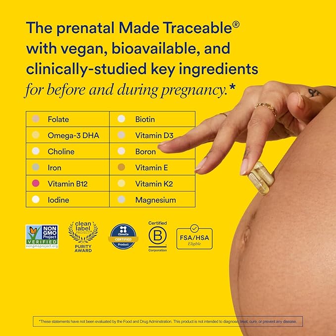 Ritual Essential for Women Prenatal Multivitamin: Folate & Choline for Neural Tube Support, Omega-3 DHA for Fetal Brain Development, Iron, Calcium-Helper D3 & K2, Non-GMO, Vegan, Citrus, 30 Days