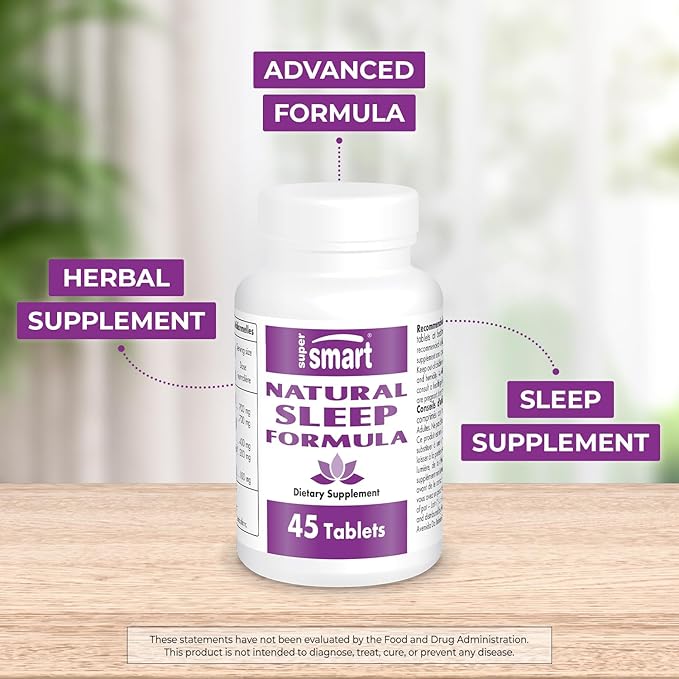 Supersmart - Natural Sleep Formula (Advanced Formula) - with L-Tryptophan, Valerian Root, Hop, Eschscholzia Californica - Herbal Supplement | Non-GMO & Gluten Free - 45 Tablets