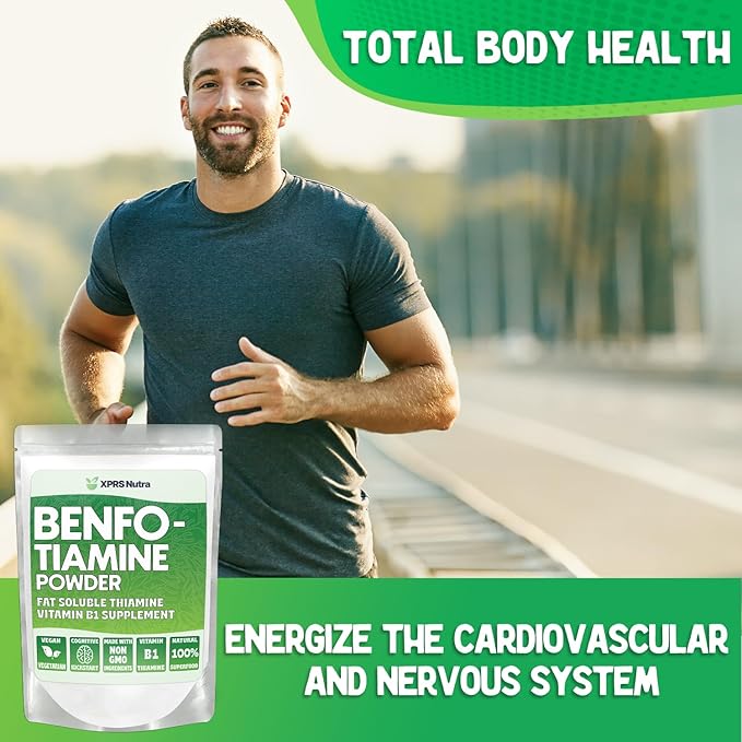 XPRS Nutra Benfotiamine Powder (Thiamine) - Fat Soluble Happy Heart Thiamine Supplement - Advanced Vitamin B1 Benfotiamine for a Cognitive Boost - Vegan Friendly Benfotamine Powder
(1 Ounce)