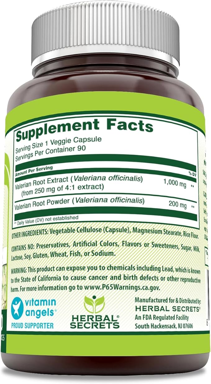 Herbal Secrets Valerian Complex Supplement | 1200 Mg per Serving | 90 Veggie Capsules | Non-GMO | Gluten-Free | Made in USA