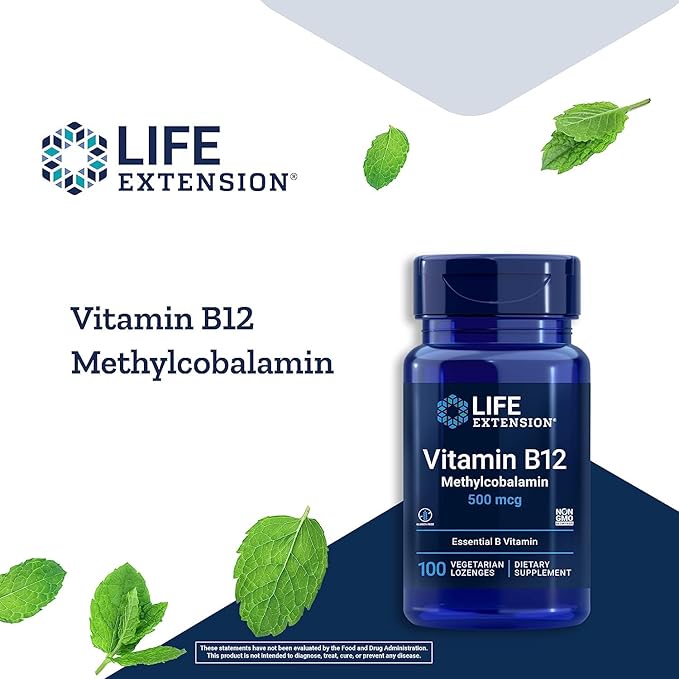 Life Extension Vitamin B12 Methylcobalamin 500mcg - Vitamin B12 Supplement for General Energy and Brain Health - Sugar Free Vegetarian Lozenges Dissolve in Your Mouth - Once Daily - 100 Count