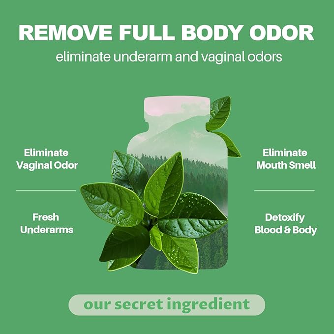 Body Deodorizing Supplement, Natural Internal Odor Control Pills for Men & Women, Chlorophyll Capsules for Skin, Breath, and Gut Health (180 Capsules)