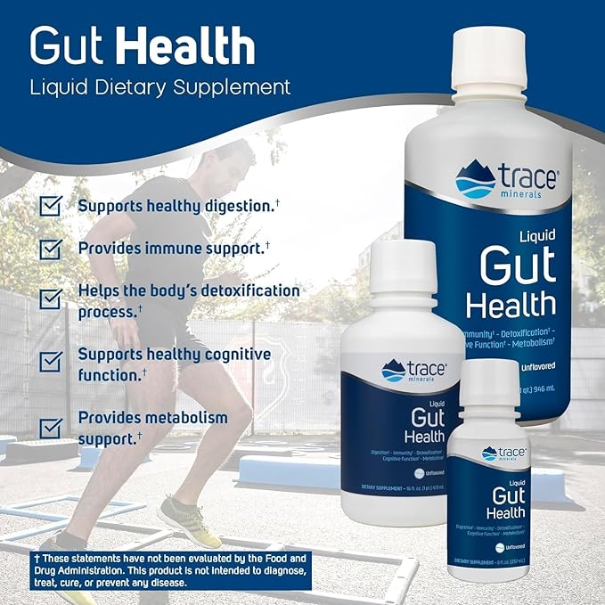 Trace Minerals Gut Health - Support for Gut Lining, Healthy Digestion, Immune System Function - Digestive Health Supplement with Humic & Fulvic Acid - Unflavored, 8 fl oz (About 47 Servings)