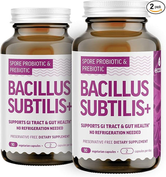 Bacillus Subtilis Spore Based Probiotic — High Potency Strain with Prebiotic for Balanced Belly | Daily Gut Health & Microbiome Support for Family | 6 Billion CFU Per Day | 180 Vegetarian Capsules