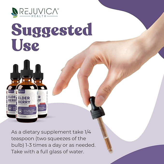Rejuvica Health Active Elderberry - Advanced Elderberry Extract - Liquid Delivery for Better Absorption - Vegan Sugar Free Non GMO 4oz Value Size
