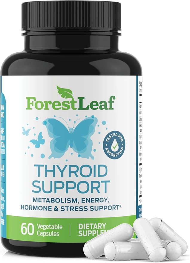 Thyroid Support for Women and Men with Iodine - Energy, Focus & Power Thyroid Supplement - All Natural Herbal Mineral and Vitamin Complex with B12, Zinc, Selenium, Ashwagandha - 60 Vegetarian Capsules