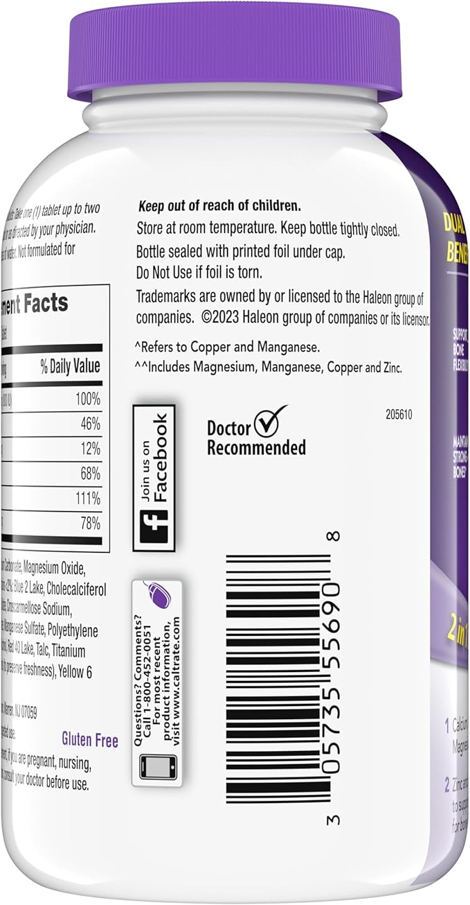 Caltrate 600 Plus D3 Plus Minerals Calcium and Vitamin D Supplement Tablets, Bone Health and Mineral Supplement for Adults - 165 Count