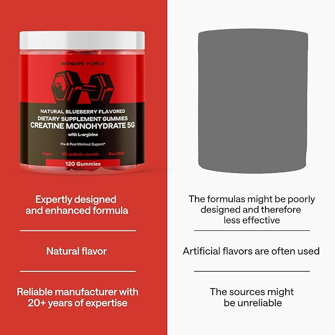 Creatine Monohydrate Gummies 5g with Vitamins B6, B12 - Boost Strength & Recovery with Creatine Chewables - Tasty Creatine for Men Muscle Gain - Creatina Monohidratada en Gomitas - 120 Creatine Gummys
