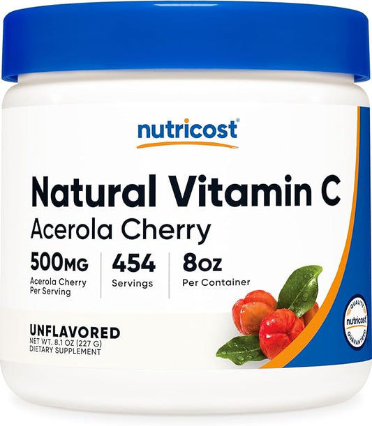 Nutricost Natural Vitamin C - Acerola Cherry Powder 0.5 LB - Gluten Free & Non-GMO