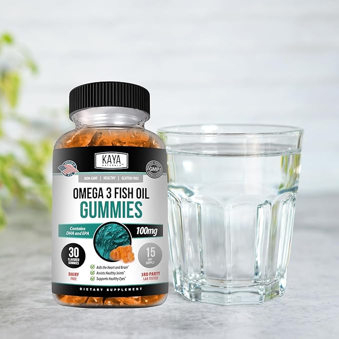 Kaya Naturals Omega 3 Fish Oil Gummies -Fish Oil Supplement with EPA & DHA Fatty Acids - Helps Support Brain, Eye, Heart Health & Immune Support - Non-GMO - 30 Count