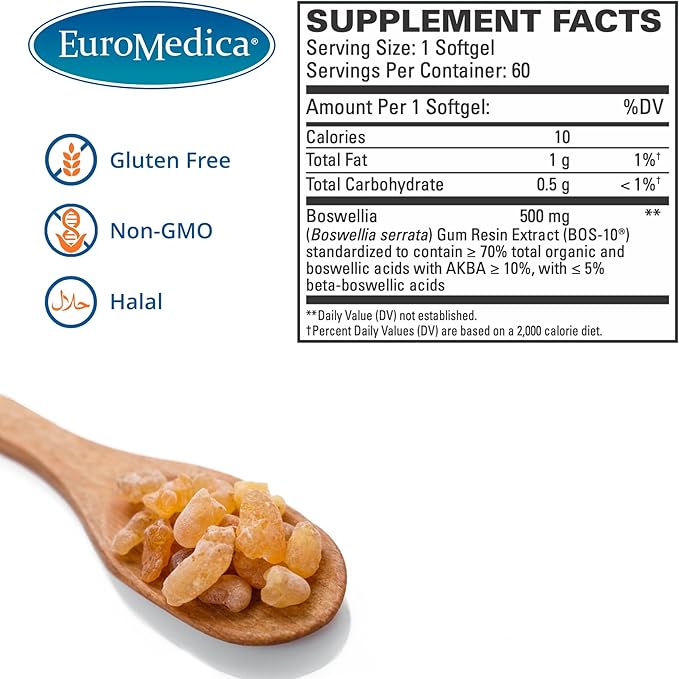 Euromedica BosPro - Boswellia Serrata Extract Supplement - Dietary Supplement for Healthy Lung Support - Herbal Supplement Formula - 60 Softgels, 2 Pack (120 Softgels)