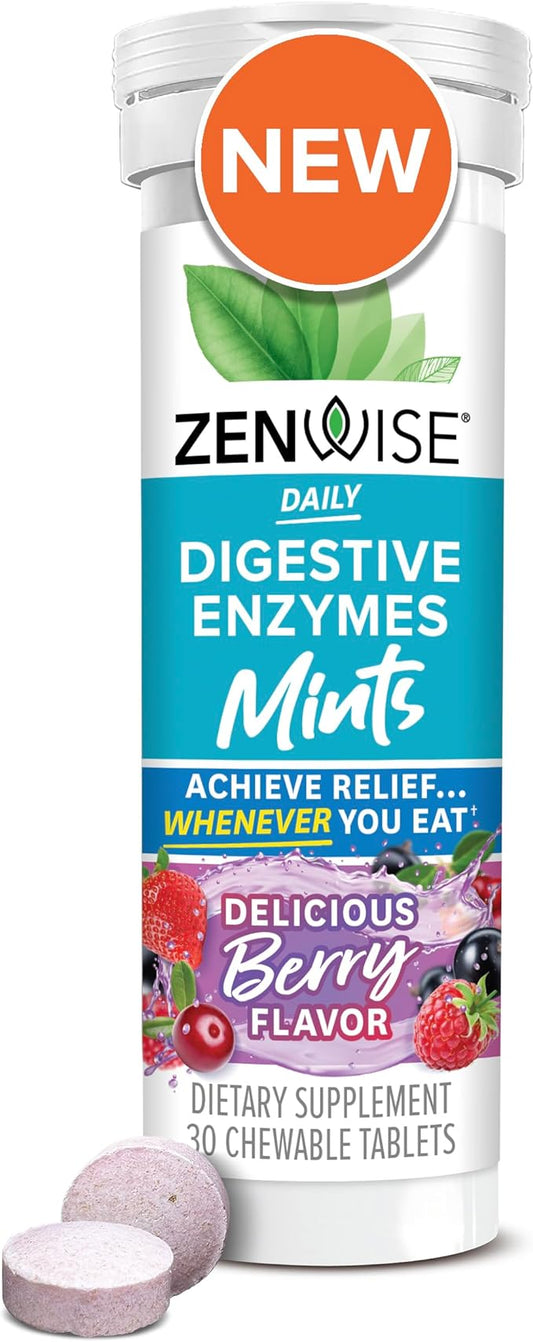 Zenwise Health Papaya Enzymes Chewable, Digestive Enzymes for Women and Men, Bromelain for Digestive Health & Bloating Relief, Enzymes for Digestion and Gut Health, Berry Flavor - 30 CT