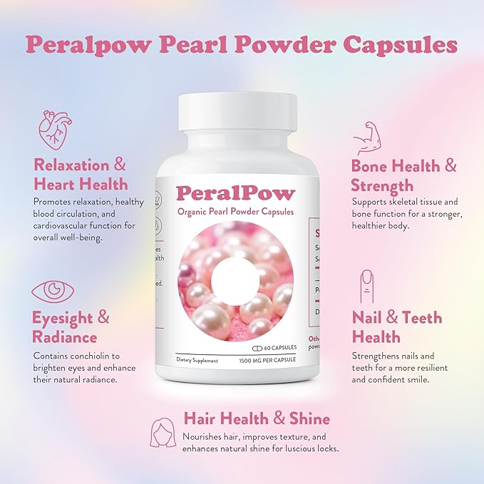 Organic Pearl Powder Capsules 1500mg | Premium Pearl Extract for Skin Radiance, Eye Wellness & Nail Resilience | 100% Natural Calcium & Amino Acids | Non-GMO, Vegan, 60 Capsules