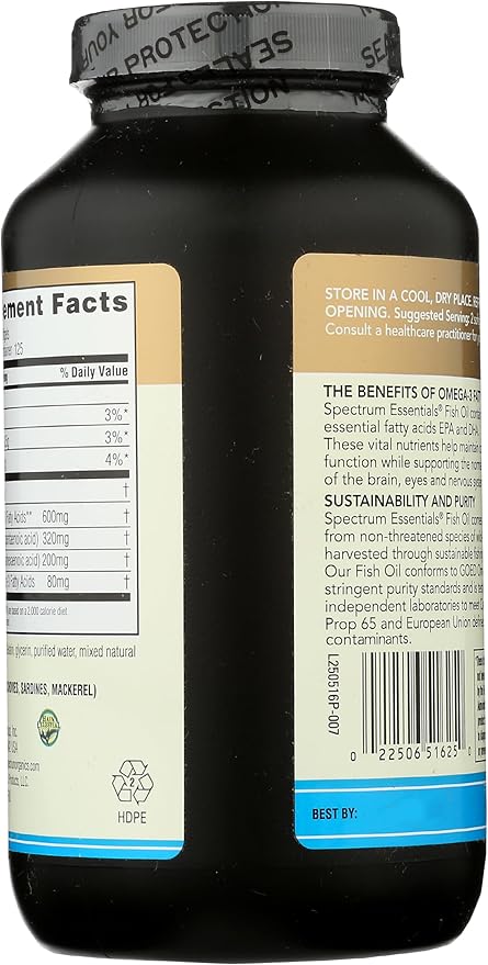 Spectrum Essentials Softgels, Fish Oil Omega-3, 1000 mg, 250 Count