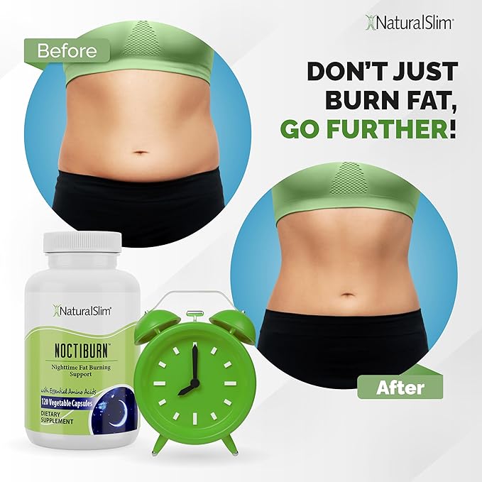 NaturalSlim Night Time Fat Burner for Women & Men - Noctiburn Overnight Fat Burning Supplements with Essentials Amino Acid for Night Burn Metabolism Support - 120 Vegetable Capsules