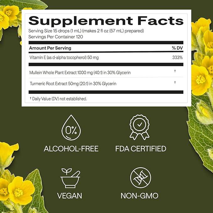 Mullein Drops - Mullein Leaf Extract for Lungs Cleanse & Detox - 3-in-1 Lung Support Supplement