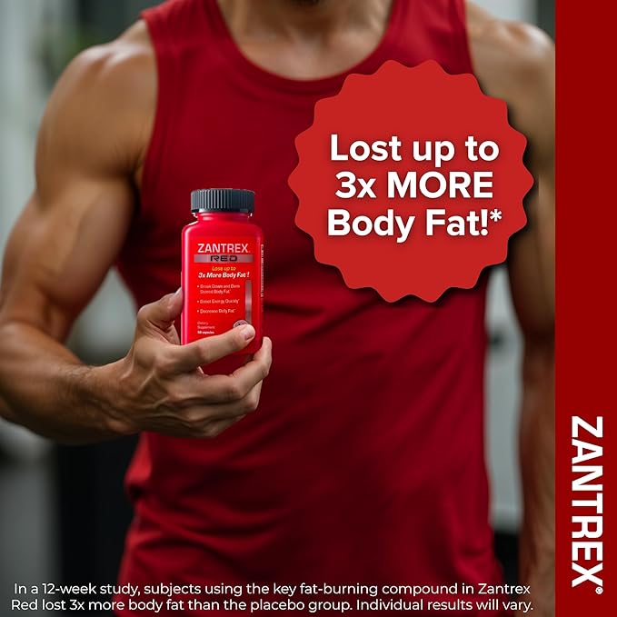 Zantrex Red Fat Burner & Active Energy Booster Supplement | Supports Body Sculpting, Increased Focus & Workout Performance | 56 Capsules