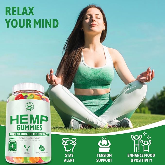 Hemp Gummies - Extra Strength High Potency Hemp Oil Gummies for Pain, Sleep, Anxiety - 100% Natural Organic Bear Candy Hemp Supplement Gummy for Adults(3 Pack)