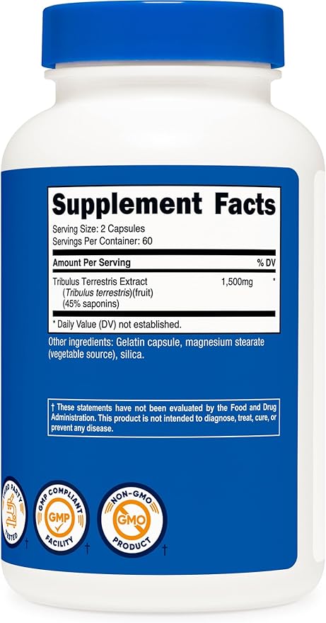 Nutricost Tribulus Terrestris Extract 1500mg, 120 Capsules - 60 Servings (750mg Per Cap), Non GMO & Gluten Free