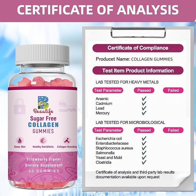 Collagen Gummies, with Biotin,Bamboo, Hydrolyzed Collagen Peptides Supplement, for Healthy Skin Support, 60 Gummies,Strawberry Flavor