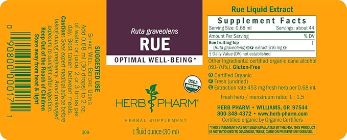 Herb Pharm Certified Organic Rue Liquid Extract - 1 Ounce (Pack of 2)