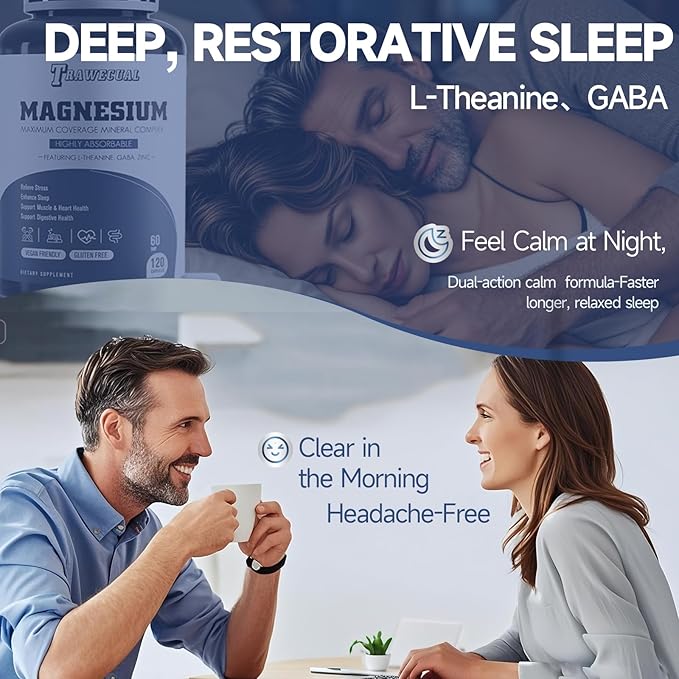 Triple Magnesium Complex 1200mg for Sleep - Magnesium Glycinate 500mg, Citrate & Malate with 200mg L-Theanine for Sleep, Calm & Stress Relief, 120 Capsules, 2-Month Supply