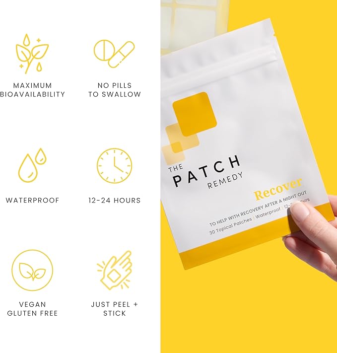 Recover Patch - 30 Topical Patches for a Night Out with Glutathione & Milk Thistle Extract for Pre & Post Party Recovery Relief Transdermal Skin Support