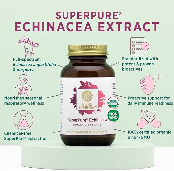 PURE SYNERGY SuperPure Echinacea Extract | Immune Support Supplement | Organic Echinacea Capsules with Full-Spectrum Triple Extracts | Potent Support for Immune Health (60 Capsules)