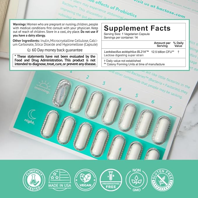 Probiotic Lactose Pills For Long Term Relief - Enjoy Dairy Again - Lactose Intolerance Supplement - Produce Lactase Enzymes in The Gut - Naturally Break Down Lactose (Take for 7 Days - Repeat Monthly)