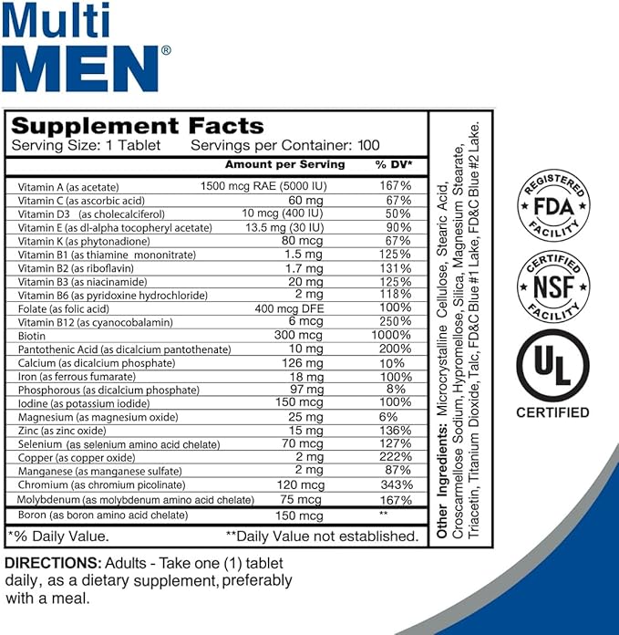 Multi Men 100 Tablets - Dietary Supplement - Vitamins & Minerals - Herbs - Amino Acids - Antioxidants