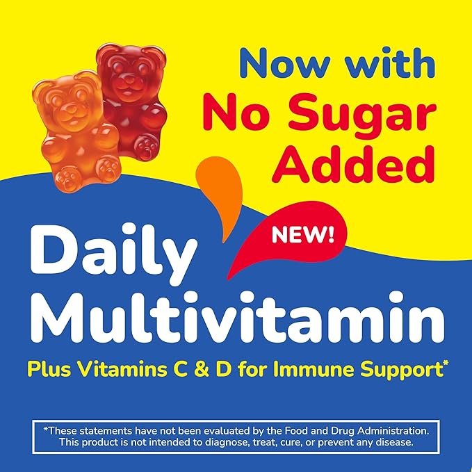 L’il Critters Gummy Vites No Sugar Added Daily Gummy Multivitamin for Ages 2+ Toddlers & Kids, Vitamin C, D3 for Immune, Strawberry and Orange Flavors, 100 Gummies