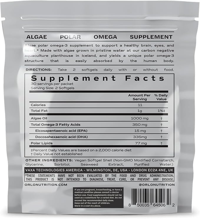 Orlo DHA - Vegan DHA Omega 3 Supplement - Triple Strength Omega3s - Plant Based DHA & EPA Fatty Acids Algae Omega-3 Oil - Krill or Fish Oil Alternative (60 Mini Softgels KIT)