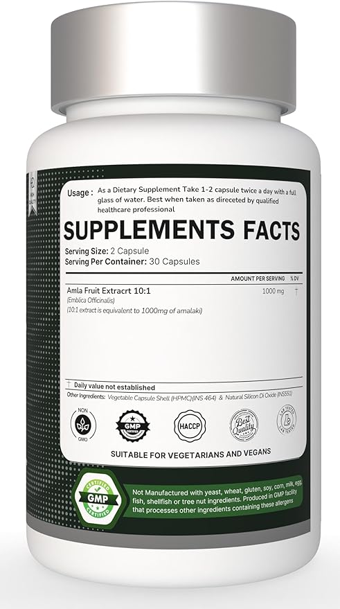 Organic Amla Capsules – Natural Vitamin C Supplement for Immunity, Skin, and Hair Health – 60 Capsules