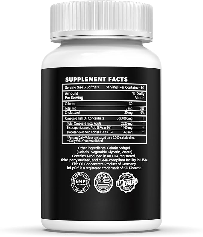 VANI Omega 3 Fish Oil - Pharmaceutical Grade - 2520mg with EPA & DHA, Made in USA with Premium Germany Fish Oil KD-PÜR® - 30 Softgels