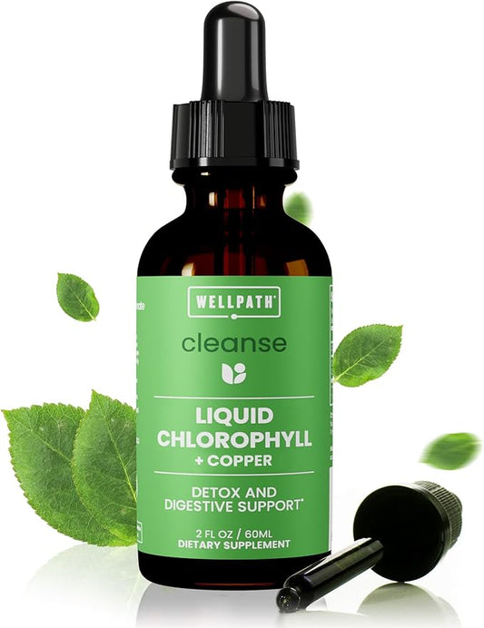 WellPath Chlorophyll Liquid Drops with Copper - High Potency Vegan Liquid Chlorophyll for Body Odor, Liver Detox, Digestion Support & Immune Support - Internal Deodorant, Made in USA, Non-GMO, 2 Fl Oz
