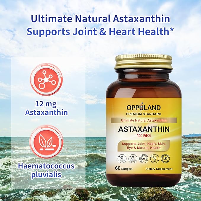 Astaxanthin 12mg | 60 Softgels | Supports Joint, Heart, Skin and Muscle Health