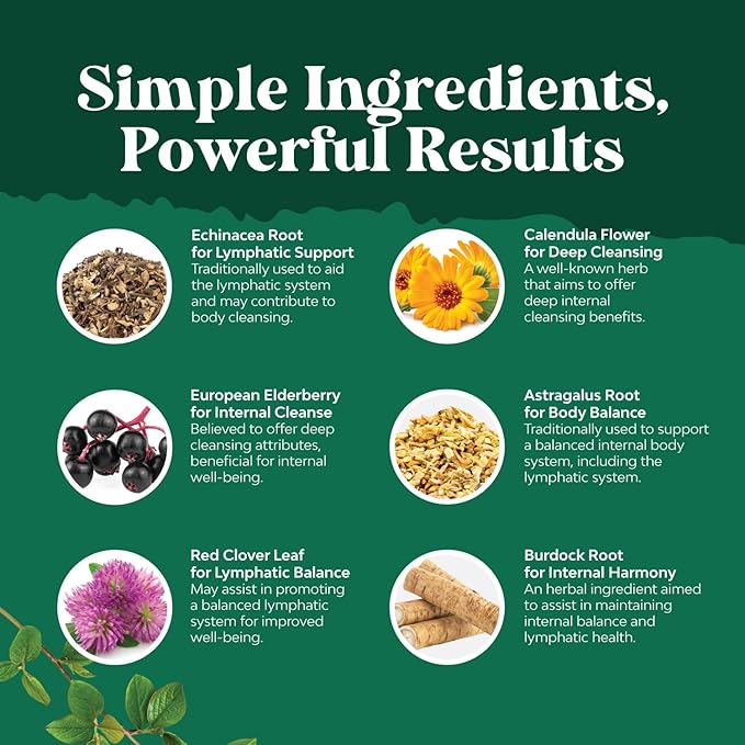 Certified Organic Lymphatic Drainage Drops - Herbal Lymphatic Cleanse and Immune Support Supplement with Echinacea Goldenseal & Red Clover Extract - Vegan Non GMO Alcohol and Sugar Free - 60 Servings
