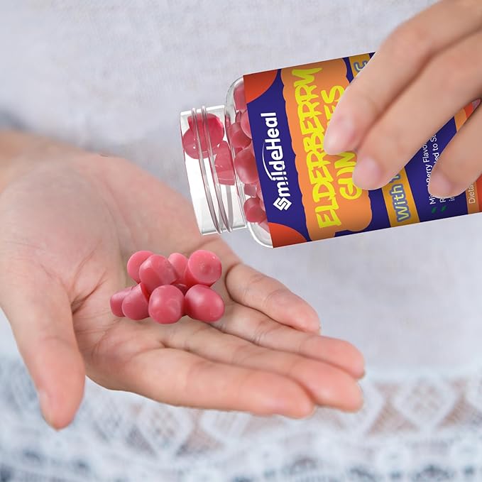 Elderberry Gummies, Elderberry Extract 300mg, with Vitamin C and Zinc, Strawberry Flavor Gummies, Non-GMOs, Gluten Free, Vegan-Friendly, Immune Support, 60 Count