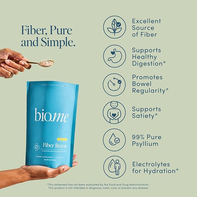 Fiber Rescue (6g Per Serving) - Psyllium Husk Powder for Digestive Health & Bloating Relief, Sugar Free Lemonade Prebiotic Soluble Fiber Powder, Non-GMO Fiber Supplement, Gluten Free - 30 Servings