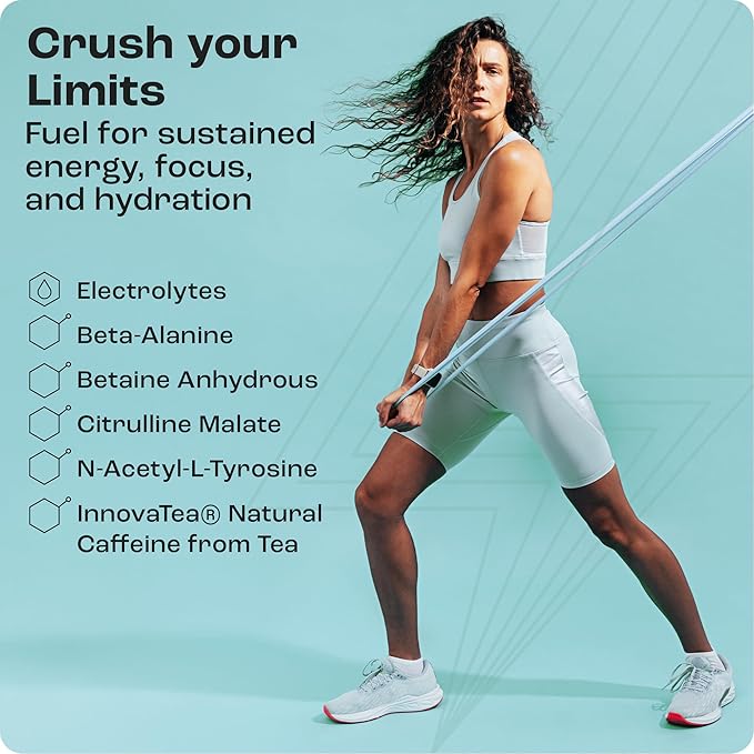 KEY NUTRIENTS Pre Workout Powder with 5 Electrolytes - Blue Raspberry No Sugar - 150mg Caffeine, L-Citrulline, Beta Alanine, L-Tyrosine - Natural Preworkout for Men & Women (30 Servings)