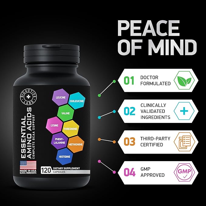 Essential Amino Acids Complex for Men & Women - Advanced Workout Power & Recovery Formula - Vegan BCAA Amino Acid Supplement with All 9 Branch Chain Essential Aminos - 240 Keto Friendly EAA BCAA Pills
