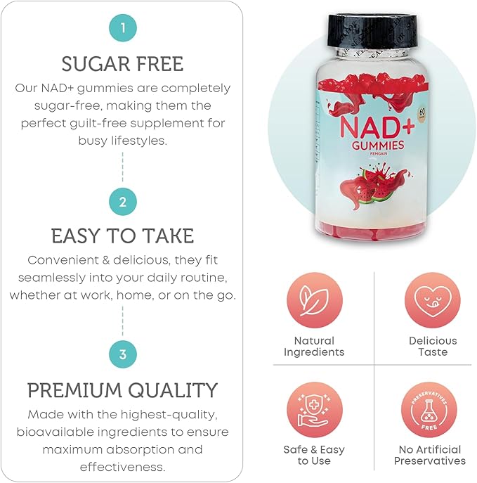 NAD Gummies, NAD Supplement 1000MG, Suger Free NAD+ Gummies, Nicotinamide riboside Resveratrol, Vitamin b3, Anti Aging Supplement, Energy Brain Boost, Watermelon Flavor