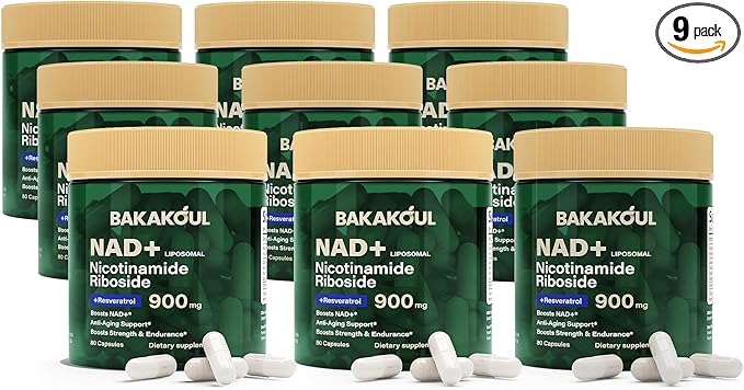 NAD Supplement - Liposomal Nicotinamide Riboside, Resveratrol, Quercetin, NAD Nicotinamide Riboside Resveratrol 900mg, NAD+ Supplement for Men and Women, 80 Capsules 9 Pack