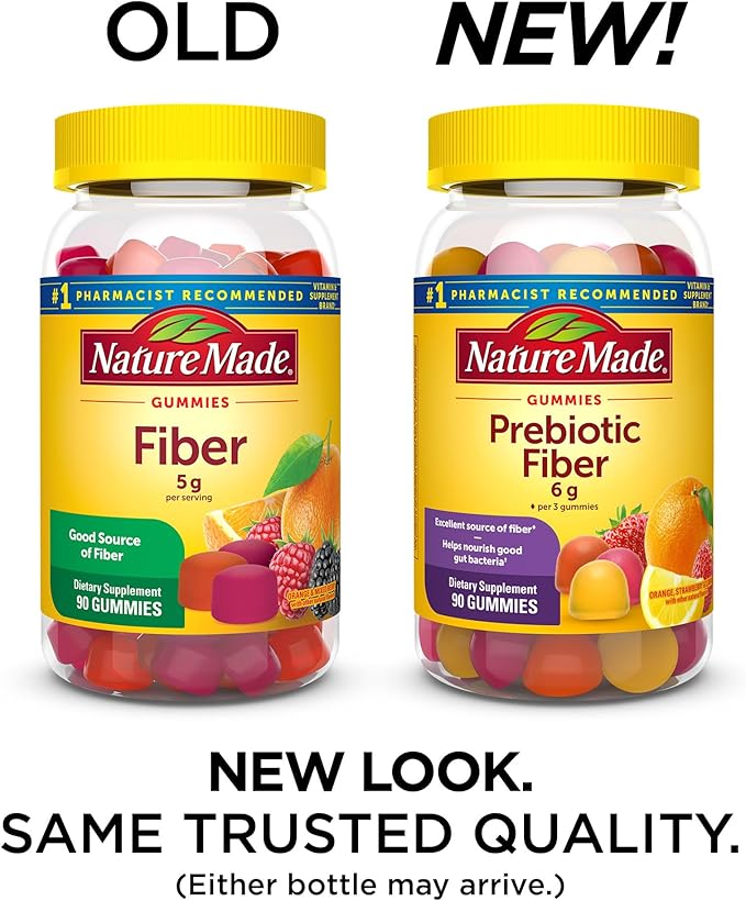 Nature Made Prebiotic Fiber Gummies for Adults and Kids, Fiber Supplement for Digestive System Support, 90 Gummies