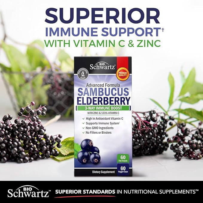 Elderberry with Zinc and Vitamin C for Adults - Immune Support Vitamins for Women and Men Natural Elderberries Black Sambucus Capsules - Immune Defense Multiminerals Supplement, Gluten-Free, 60 Ct