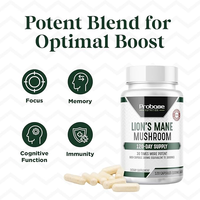 Lions Mane Supplement Capsules 30x Potency Extract Mushroom Supplement 4 Month Supply 120 Count