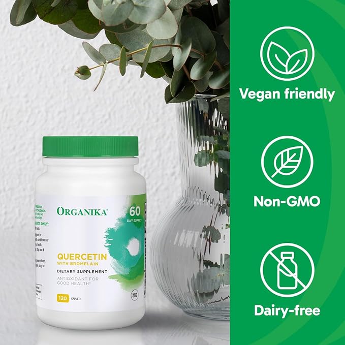 Organika Quercetin with Bromelain Supplement (120 Tablets): High-Absorption Bromelain Quercetin Supplement for Defenses, Seasonal Allergies, Mobility, & Clear Airways