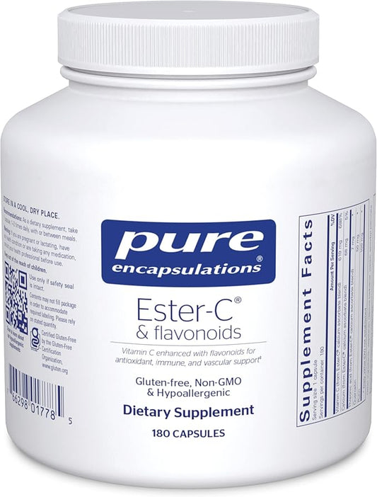 Pure Encapsulations Ester-C & Flavonoids - Vitamin C Supplement for Antioxidants - Immune & Vascular Support* with Calcium & Rutin - Gentle on Digestion - Vegan & Non-GMO - 180 Capsules